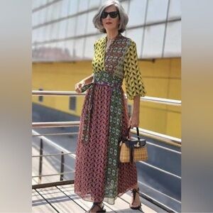 NWT Zara patchwork printed multicolored dress Size Large